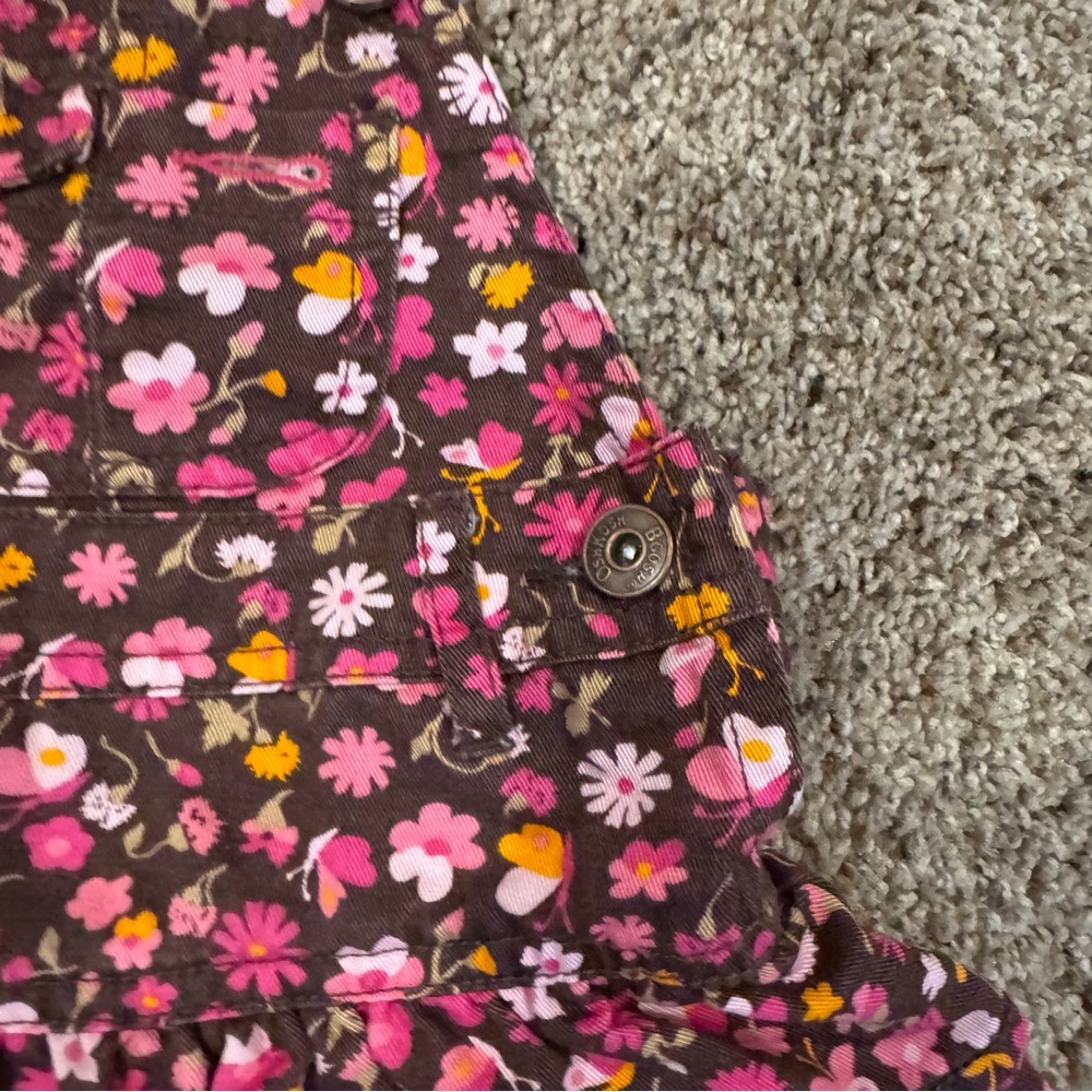 Vintage OshKosh Floral Corduroy Jumper Dress 6M Pink Brown Ruffle - Picture 3 of 7